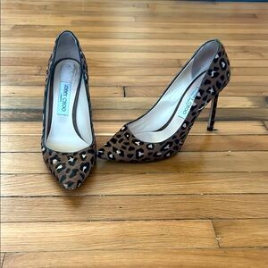 JIMMY CHOO LEOPARD PONY HAIR HEELS
